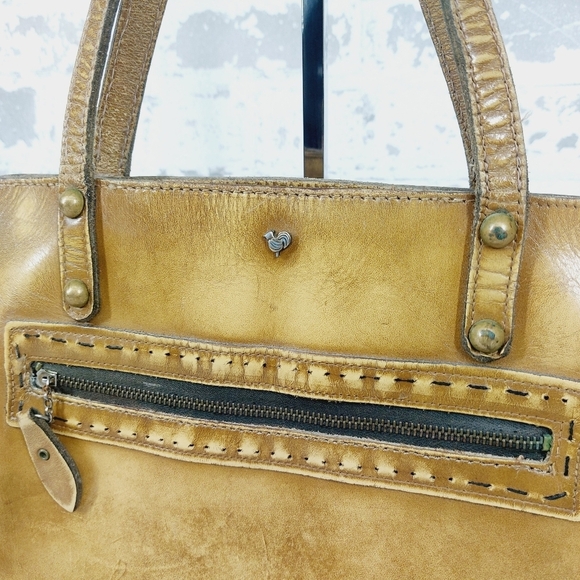 Jean Fogel Leather Tan/Gold Outside Zip Pocket Handbag 1008 - Picture 3 of 12